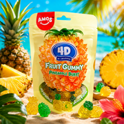 Amos 4D ananászlével töltött ananászízű gumicukor 65 g – 4D Pineapple Burst Fruit Gummy