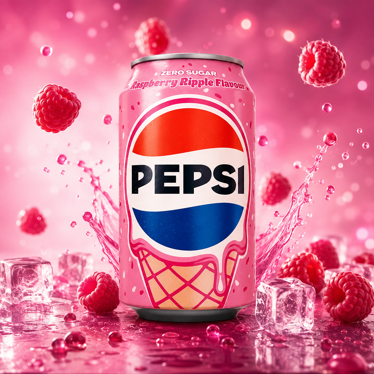 Pepsi cukormentes málnas-fagyi ízű szénsavas üditőital 330 ml – Pepsi Raspberry Ripple Zero Sugar