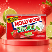 Hollywood 2Fruity Strawberry Lime 22 g – Zuckerfreier Kaugummi mit Erdbeer- und Limettengeschmack und flüssiger Füllung