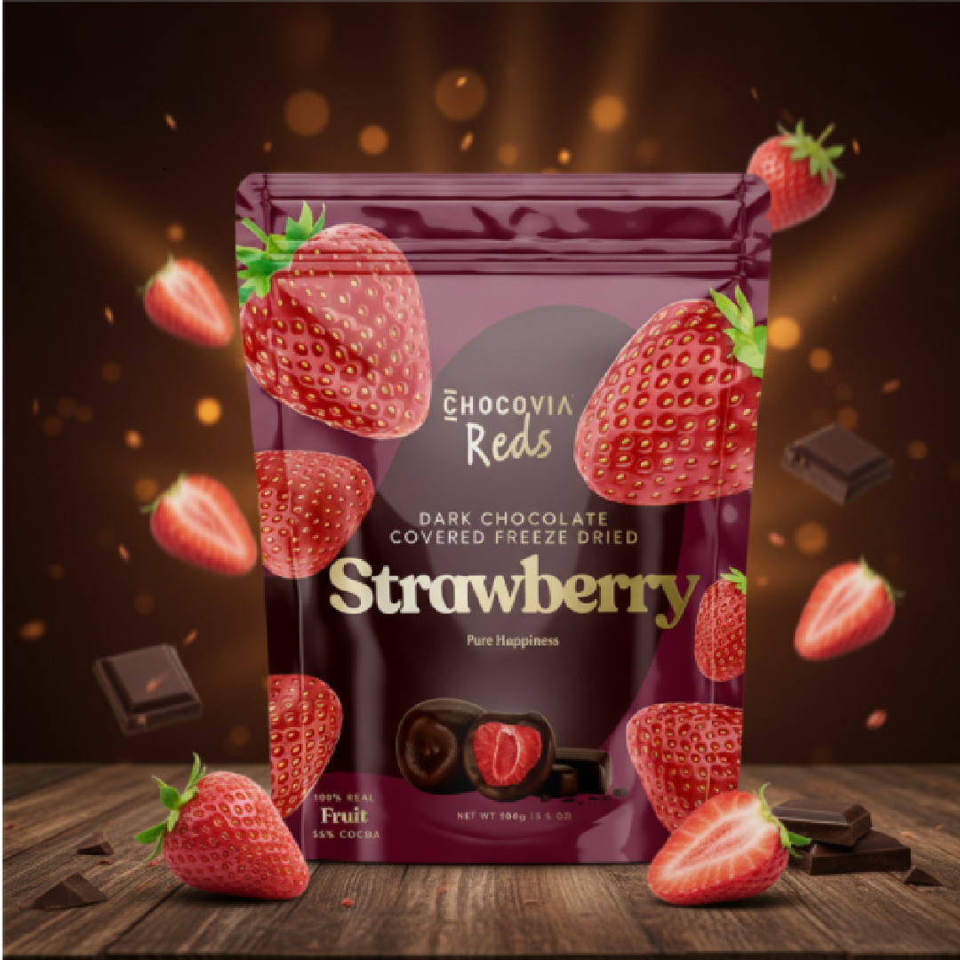 Chocovia - Reds - Liofilizált Eper Étcsokoládéba mártva 100g