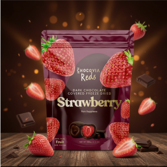 Chocovia - Reds - Liofilizált Eper Étcsokoládéba mártva 100g