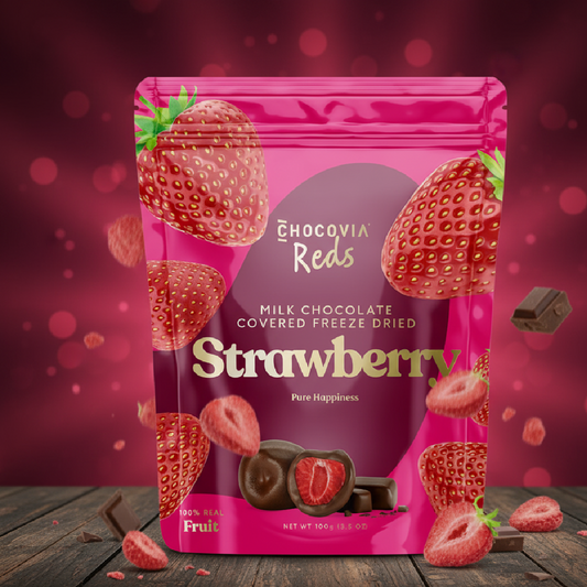 Chocovia - Reds - Liofilizált Eper Tejcsokoládéba mártva 100g