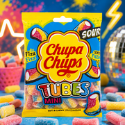 Chupa Chups savanyú töltött mini gyümölcsízű rágós cukorka 130 g – Mini Sour Tubes