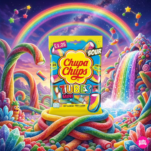 Chupa Chups Mini Sour Tubes 120 g – Savanyú Gyümölcsös Rágós Cukorka Csövek