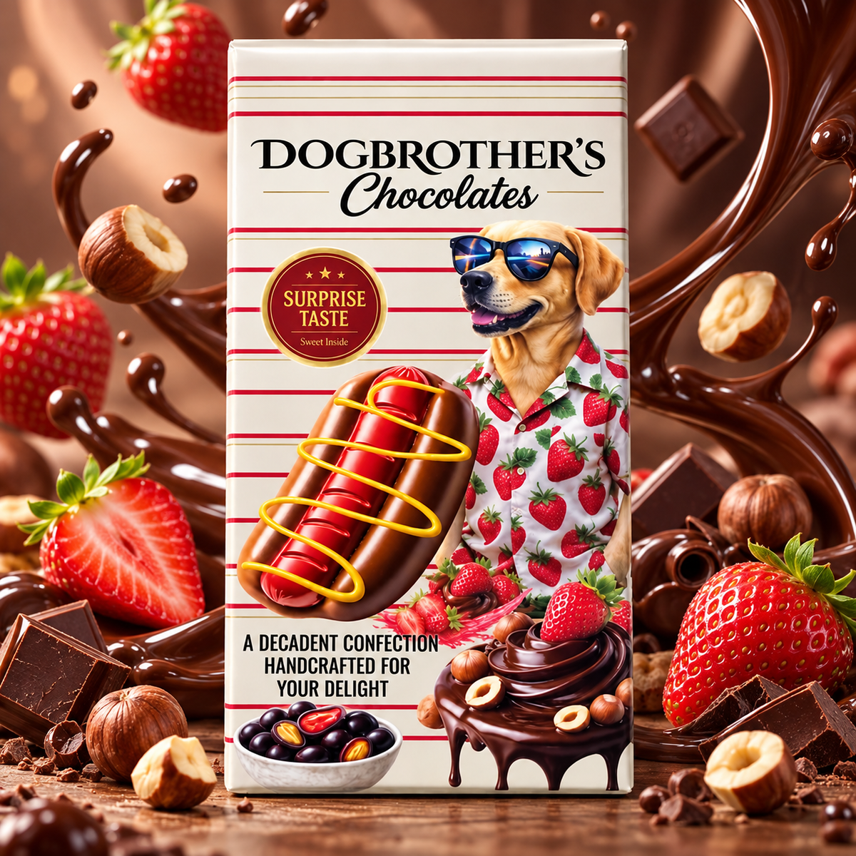 Dogbrother's HOT-DOG Strawberry 50 g - Epres hot-dog formájú csokoládé 50 g