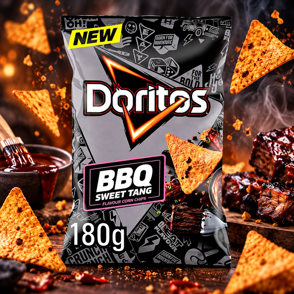 Doritos BBQ Sweet Tang 180 g - Édeskes-füstös BBQ ízű kukorica tortilla chips 180 g