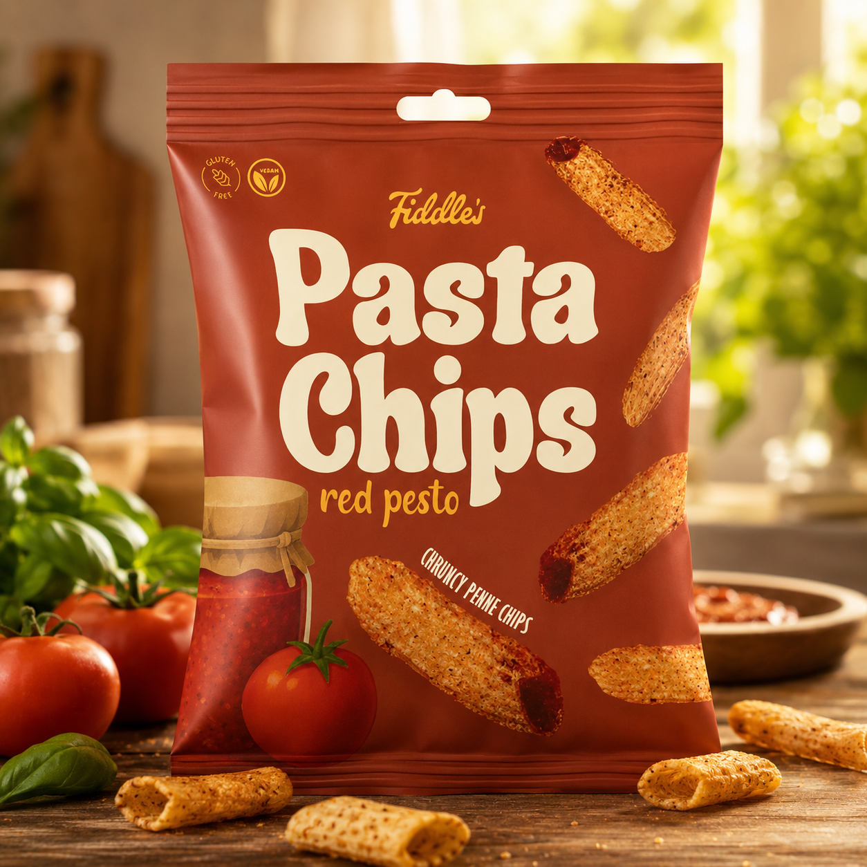 Fiddle's vörös pestós ropogós tésztachips 80 g – Pasta Chips Red Pesto