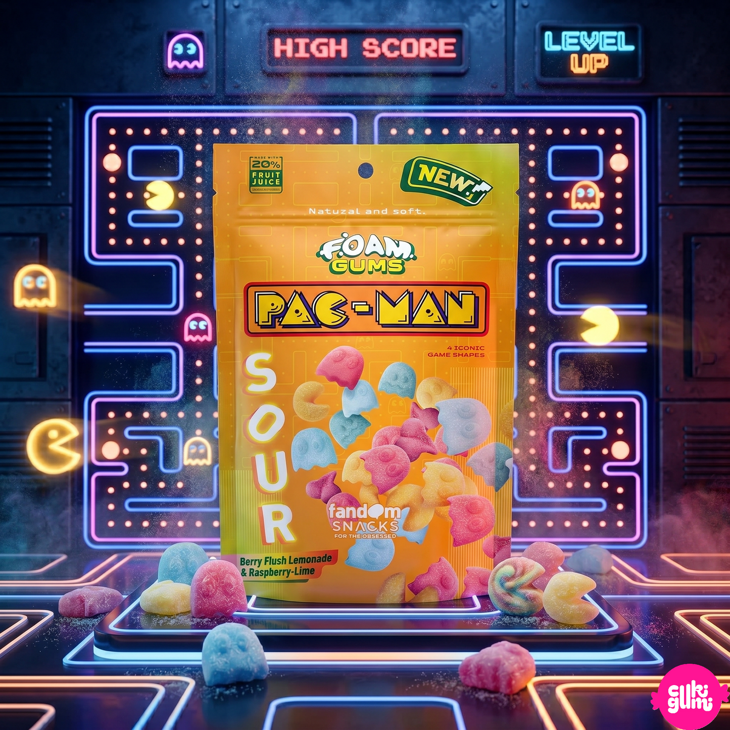 Fandom Snacks Foam Gums Pac-Man Sour 125 g – Savanyú Habos Gumicukor Pac-Man Formában