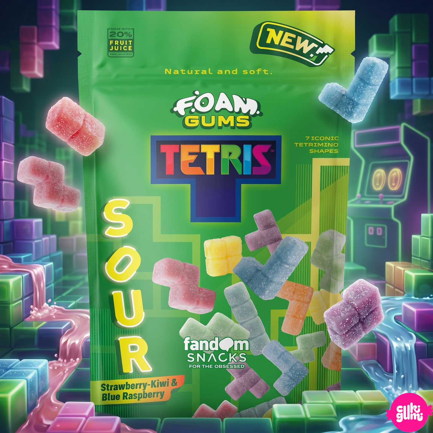 Fandom Snacks Foam Gums Tetris Sour 125 g – Savanyú Habos Gumicukor Tetris Formában