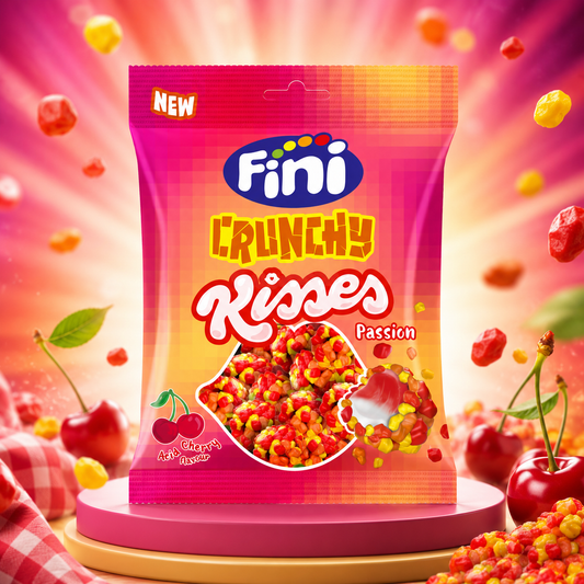 FINI Crunchy Kisses Passion 75g – Ropogós Cseresznye Ízű Gumicukor
