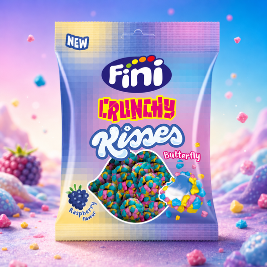 FINI Crunchy Kisses Butterfly Raspberry 75g – Ropogós Málna Ízű Gumicukor