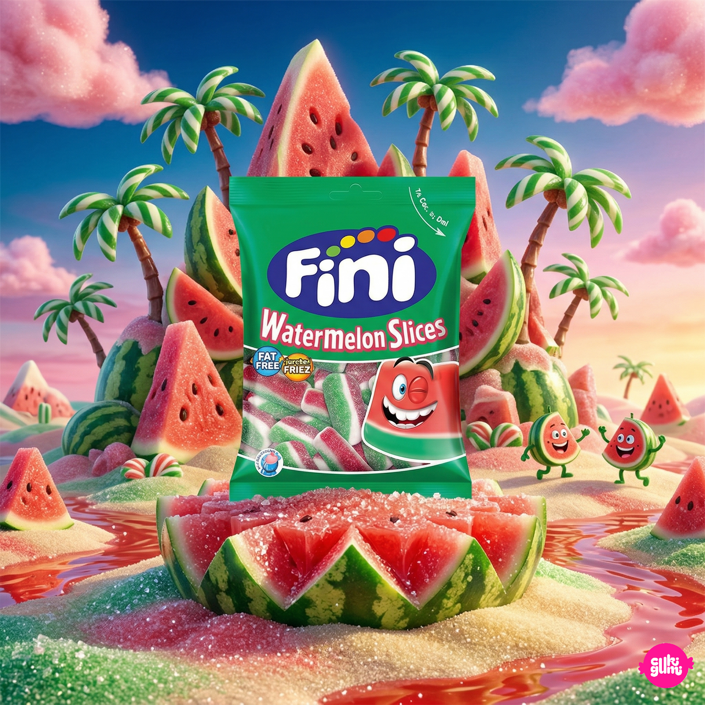 Fini Halal Fizzy Watermelon Slices 75 g – Savanyú Görögdinnye Szeletek Gumicukor