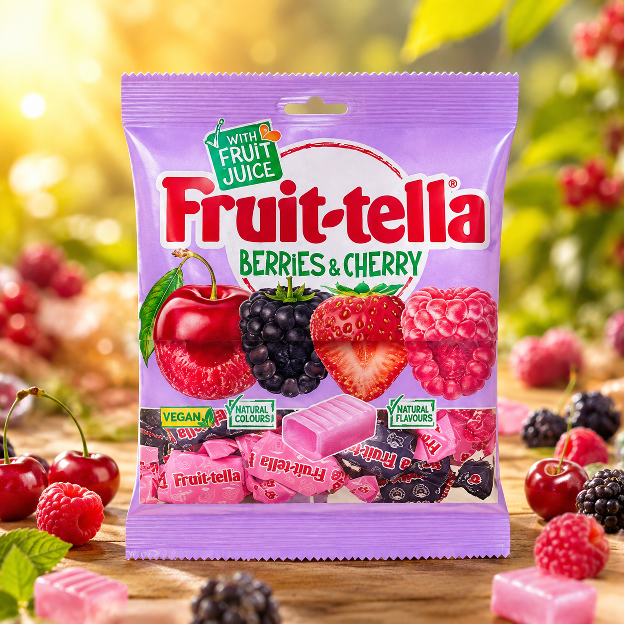 Fruit-tella bogyós gyümölcsös és cseresznyés puha rágós cukorka mix 135 g – Berries & Cherry