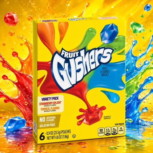 Fruit Gushers Variety Pack 136g (6 tasak) – Gyümölcsös Folyékony Töltélékes Gumicukor Válogatás