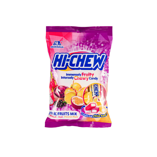 Hi-Chew Exotic Fruit Mix Chia– Gyümölcsös, chia maggal bevont rágógumi (100 g)