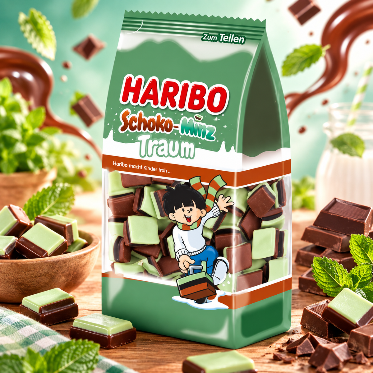 Haribo Chocolate-Mint Dream – Csokoládés-mentás medvecukor édesség 300 g