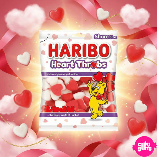 Haribo Heart Throbs – Gyümölcsízű szív alakú gumicukor habos réteggel 140 g