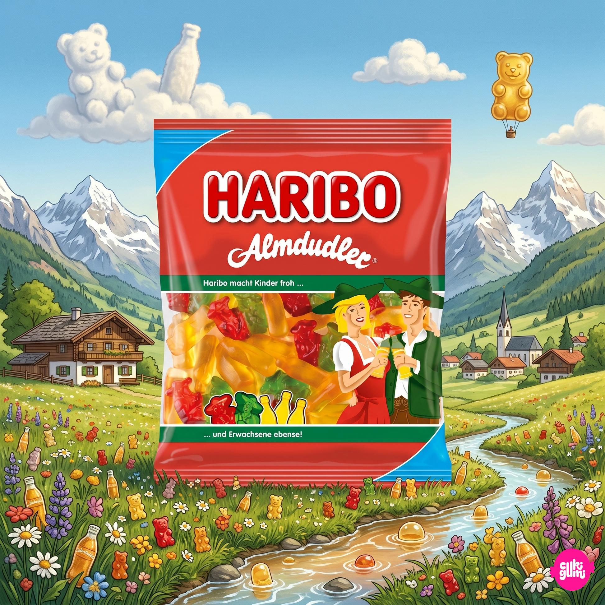 Haribo Almdudler 160 g – Gyógynövényes & Málnás-Bodzavirágos Gumicukor Palackok