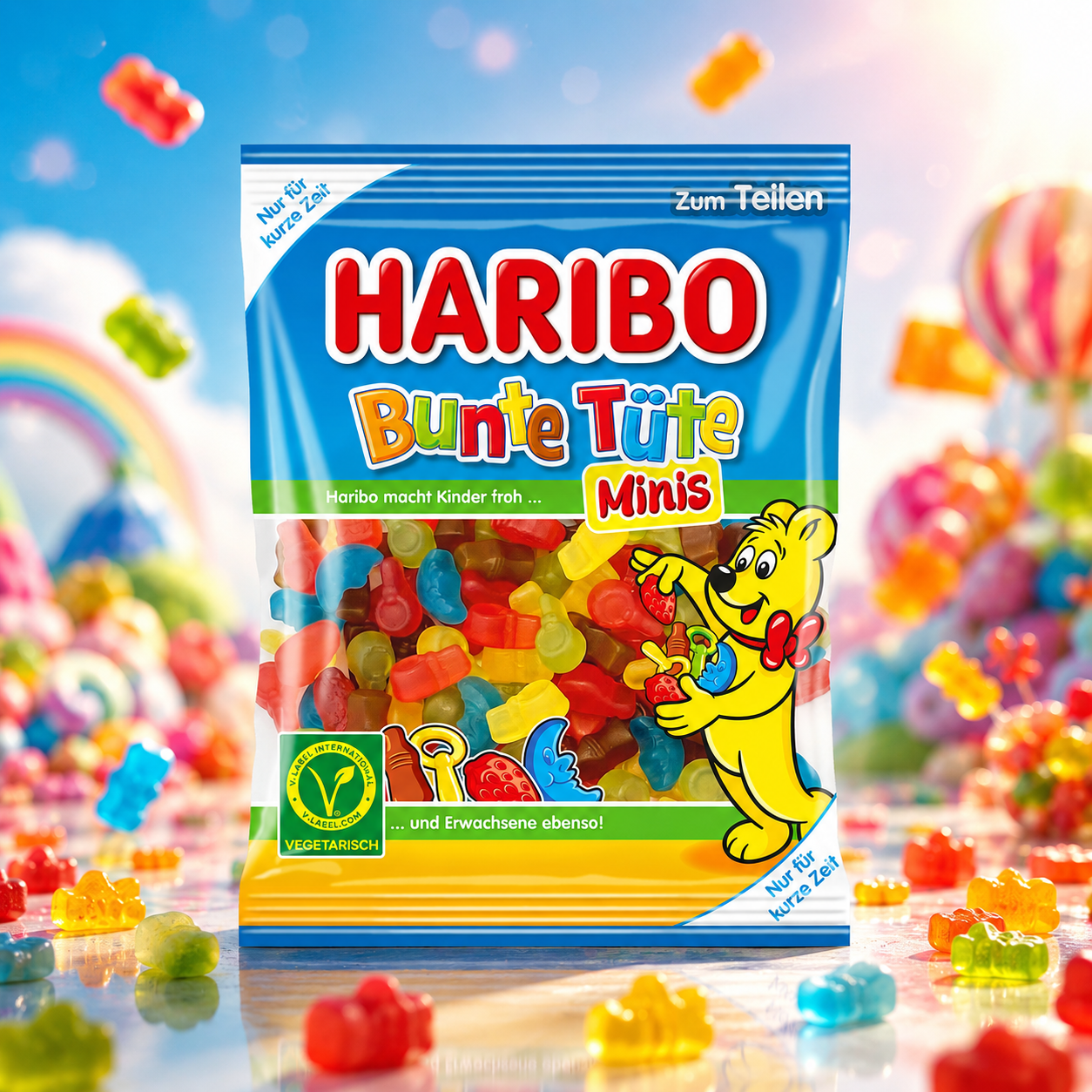 HARIBO Bunte Tüte Minis vegetariánus mini gyümölcs- és kólaízű gumicukor mix 160 g – Bunte Tüte Minis vegetarisch
