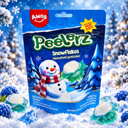 AMOS Peelerz Snowflakes – Hámozható kék málna ízű hópehely gumicukor 65 g