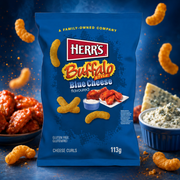 Herr's csípős Buffalo-szószos kéksajtos kukoricasnack 113 g – Herr's Buffalo Blue Cheese Curls