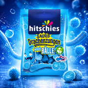 hitschies Sour Dragon Tongues Brizzl Balls Blue 100g – Savanyú Málnás Gumicukor Golyók