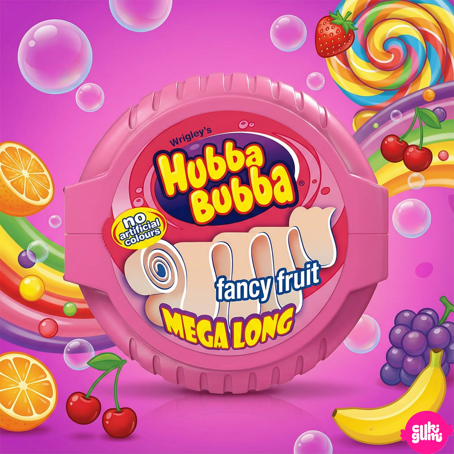 Hubba Bubba Bubble Tape Mega Long Fancy Fruit – Extra hosszú gyümölcsízű rágógumi szalag 56 g