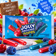 Jolly Rancher Ropes Blue Raspberry & Cherry 283 g - Kék málna- és cseresznyeízű töltött rágós cukorkaszál 283 g