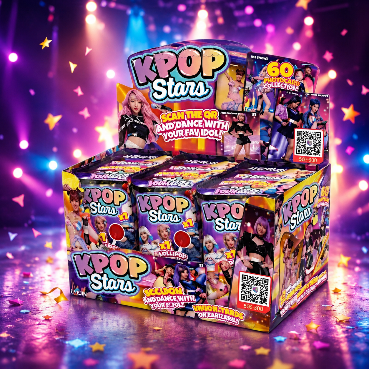 K-POP Stars cseresznyés nyalóka 3 gyűjthető fotókártyával 5,5 g – KPOP Stars 3 Photo Cards + Lollipop