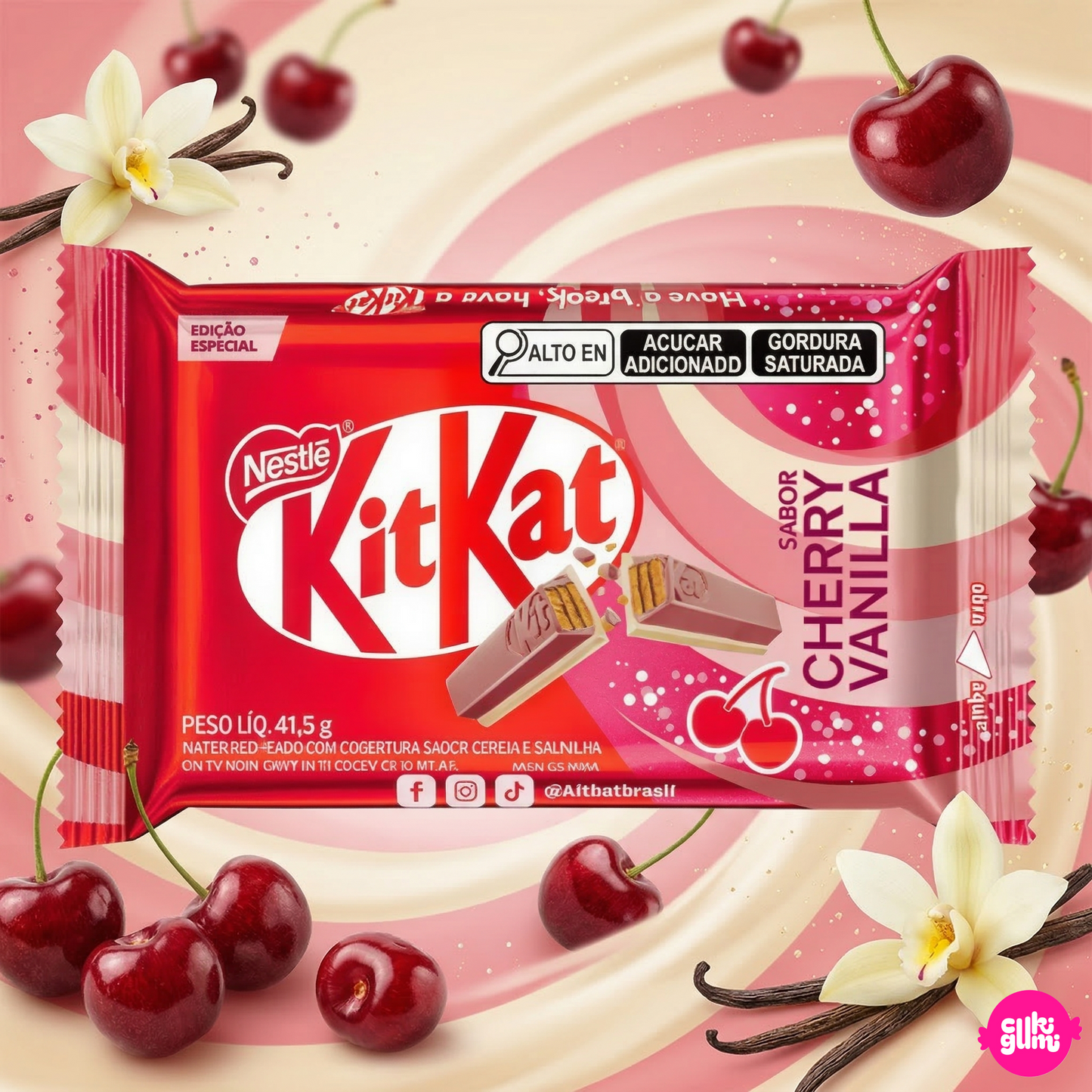 KitKat Cherry & Vanilla - Cseresznyés-vanilíás krémmel töltött ostyás tejcsokoládé szelet 41,5 g