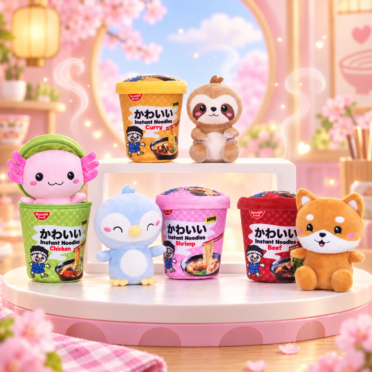 Kawaii Kuties Noodle Pots Meglepetés Plüss Noodles Pohárban 17 cm – 1 db