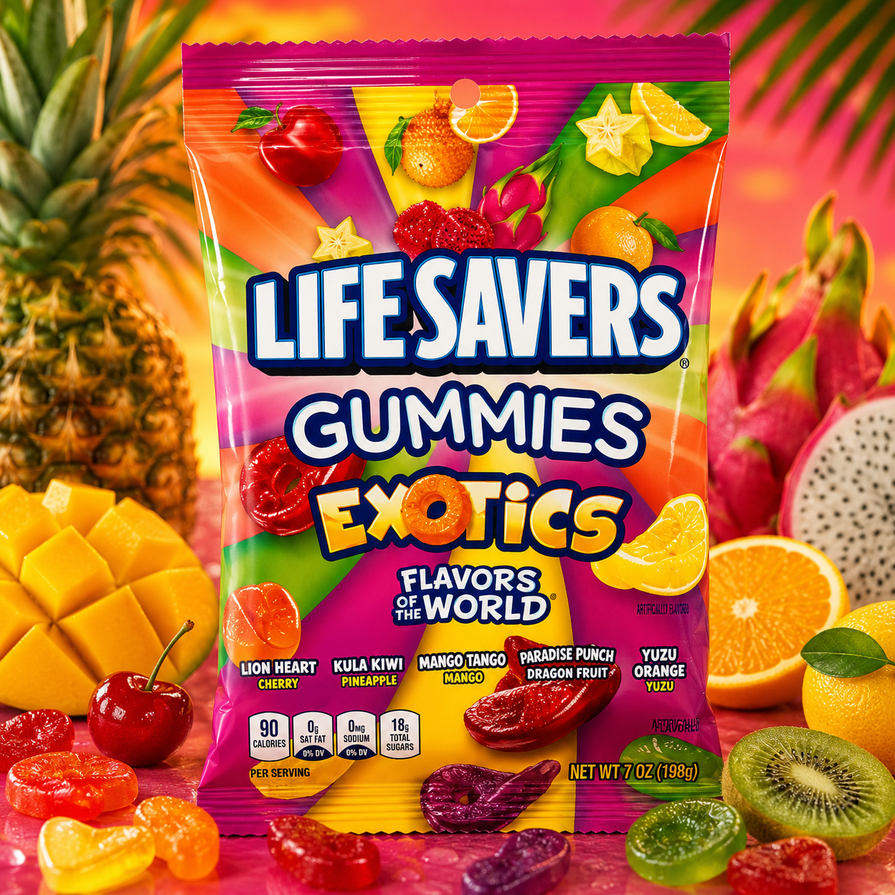 Lifesavers Gummies Exotics 198g – Egzotikus Gyümölcsízű Gumicukor