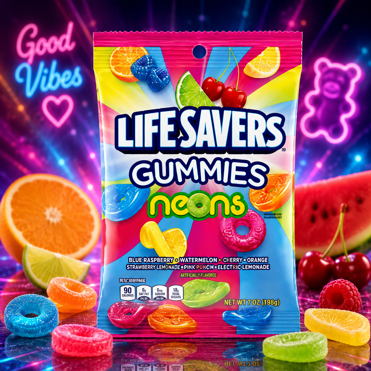 Lifesavers Gummies Neons 198g – Neon Színű Gyümölcsízű Gumicukor