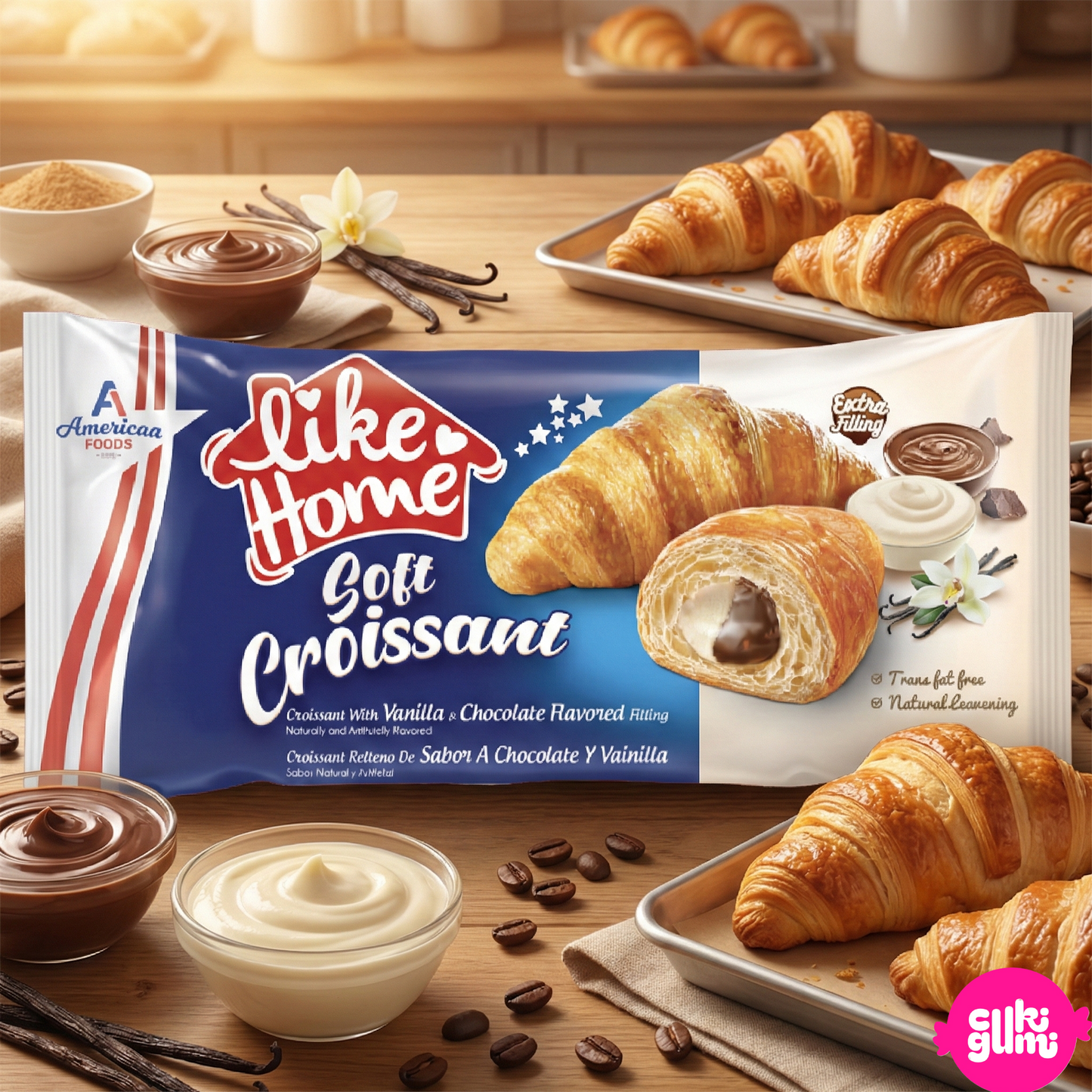 Like Home Soft Croissant Vanilla & Chocolate – Vaníliás-csokoládés krémmel töltött puha croissant 55 g