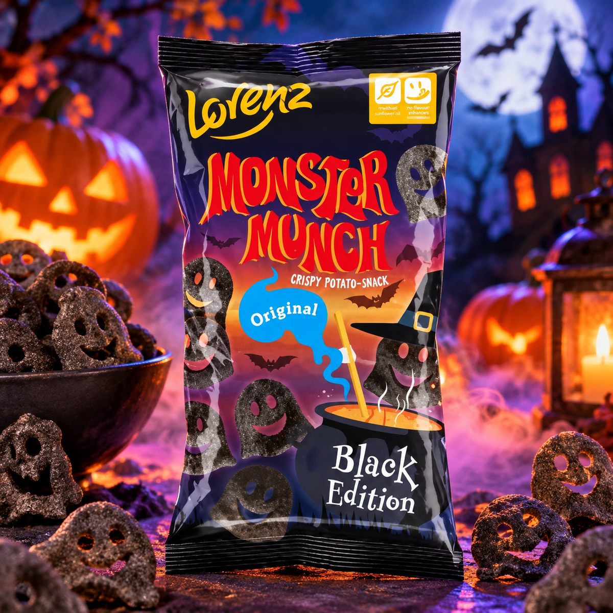 Lorenz Monster Munch Original Black Edition – Fekete sajtos burgonyasnack 75 g