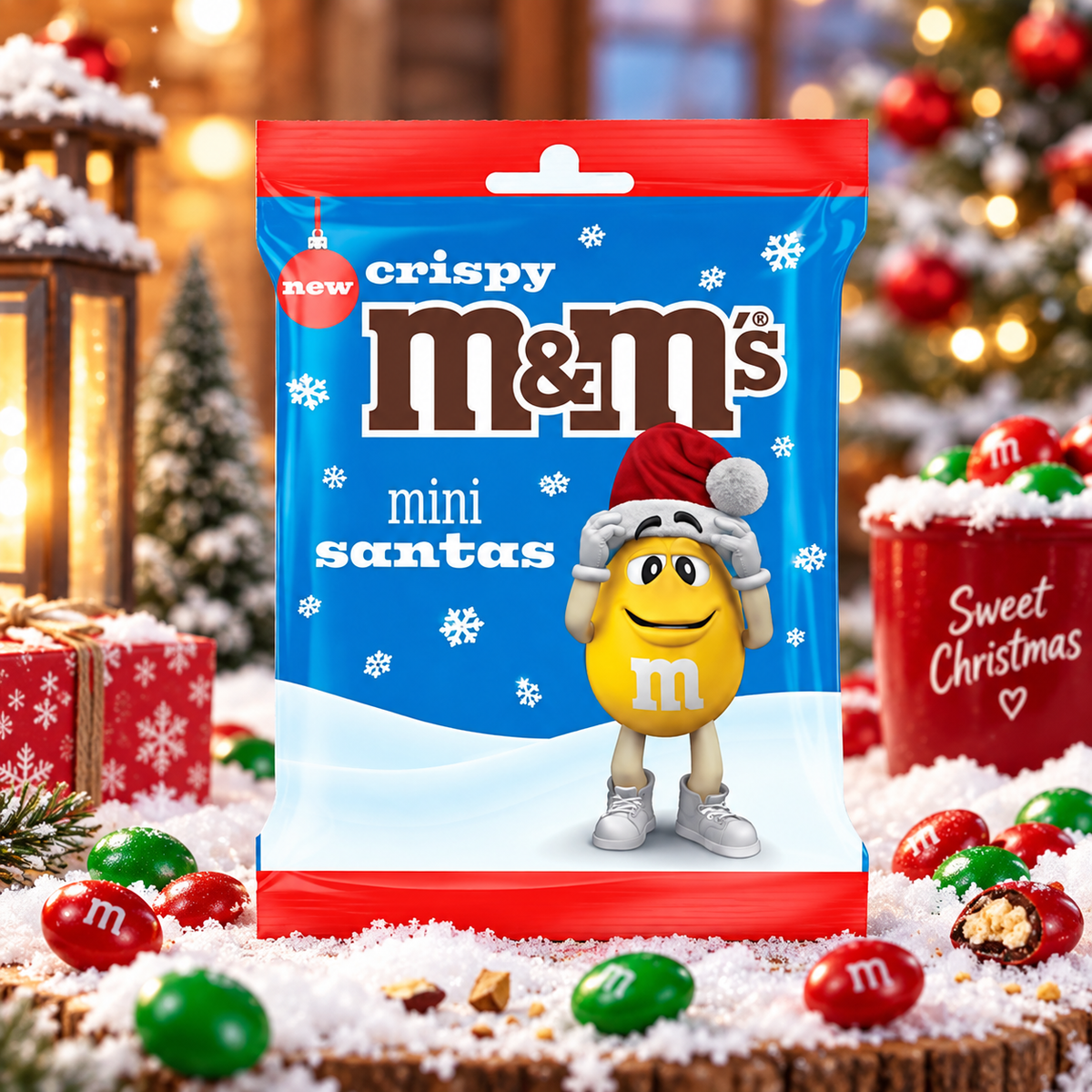 M&M's Crispy Mini Santas 55 g - Ropogós, krémmel és mini M&M's-szel töltött tejcsokoládé Mikulások 55 g