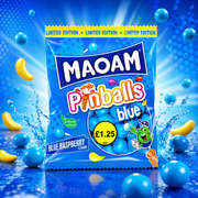 Maoam Pinballs Blue Raspberry 140g – Kaugummikugeln mit blauem Himbeergeschmack