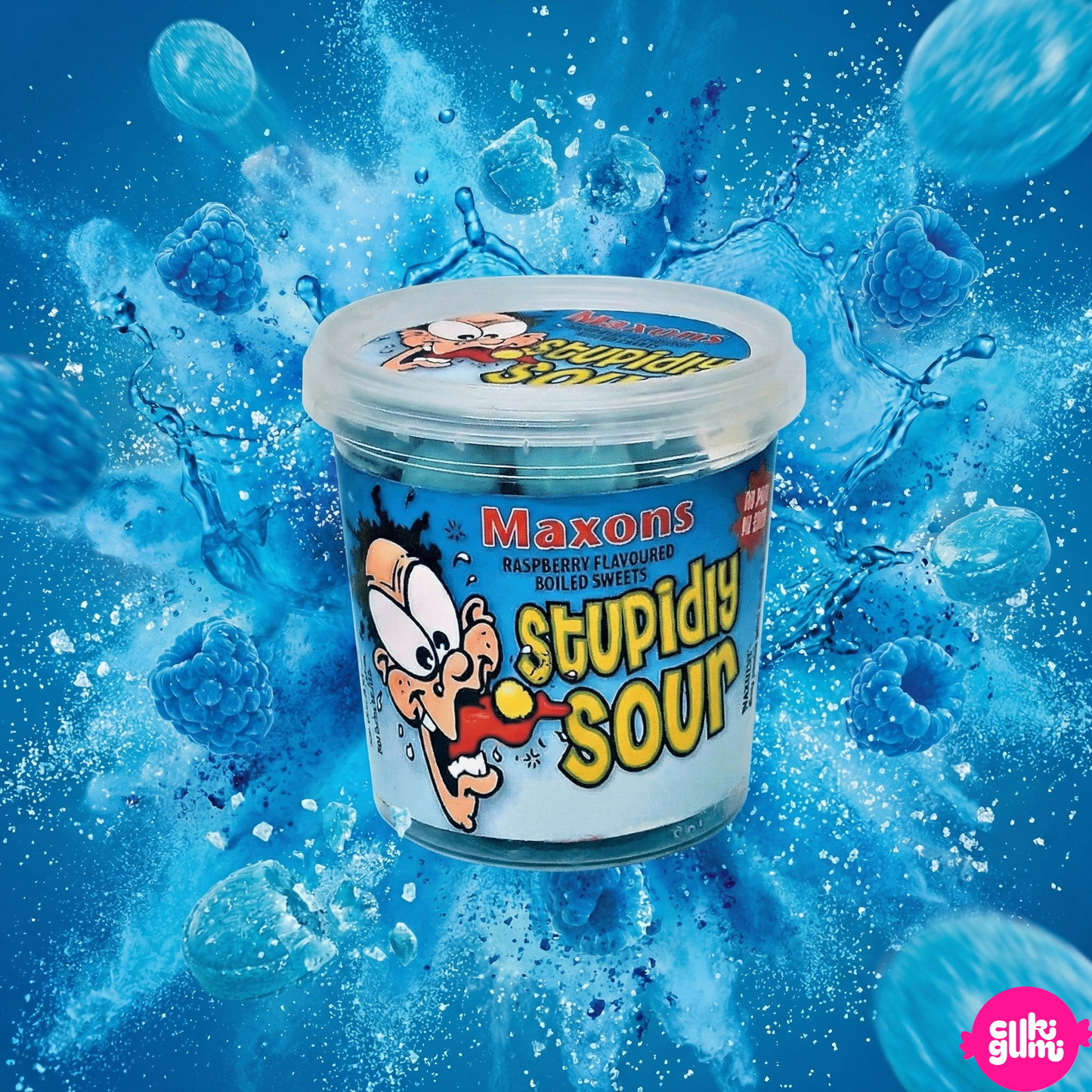 Maxons Stupidly Sour Tub Raspberry 75g – Brutálisan Savanyú Málna Keménycukorka