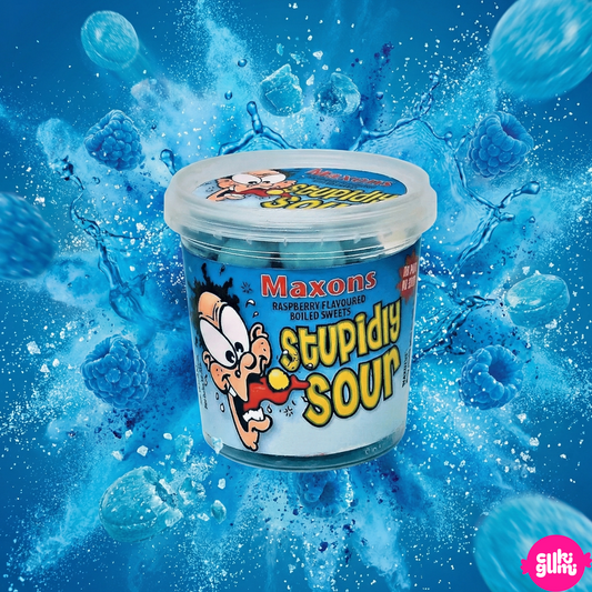 Maxons Stupidly Sour Tub Raspberry 75g – Brutálisan Savanyú Málna Keménycukorka
