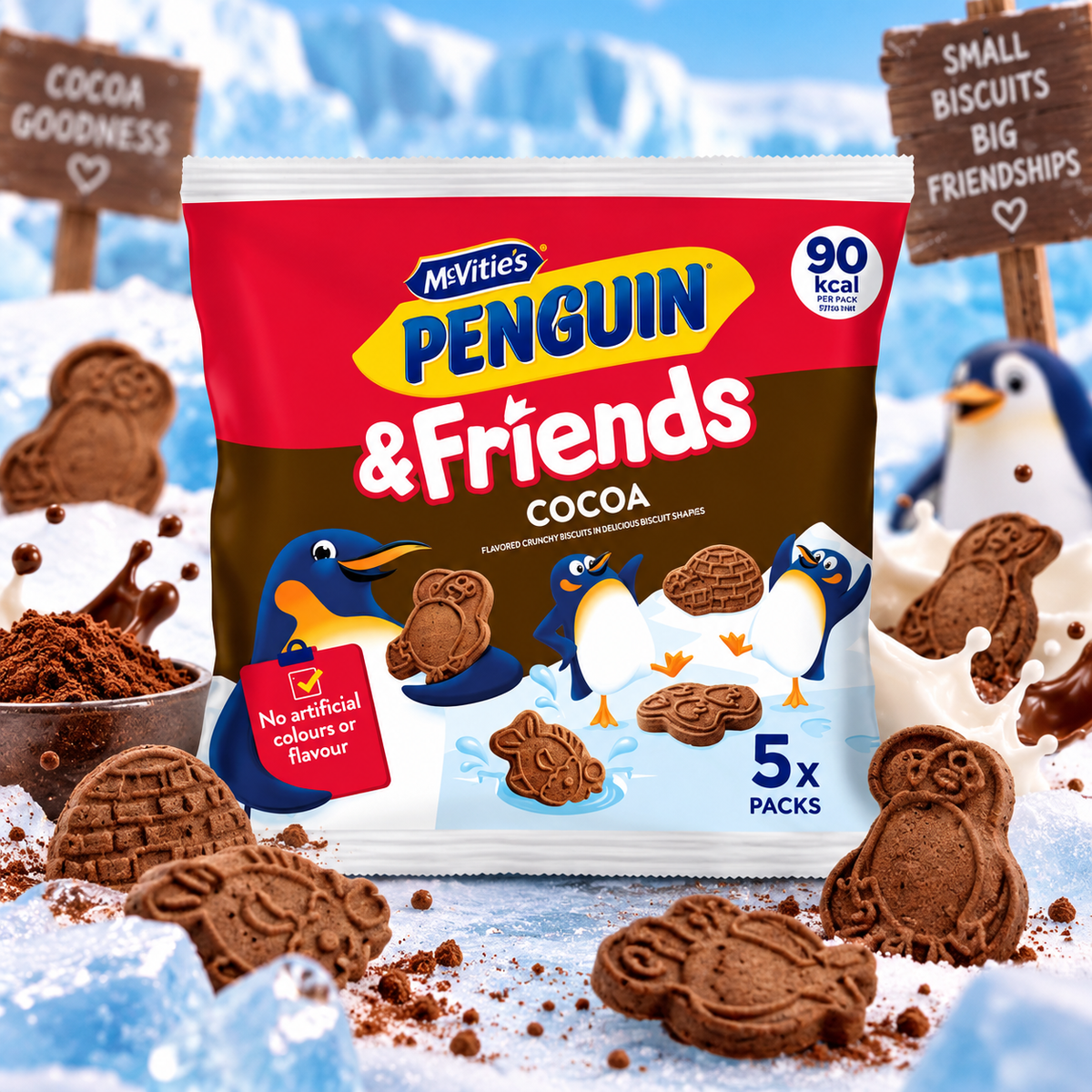 McVitie's Penguin & Friends Cocoa 5 Pack 100 g - Mini kakaós figurás keksz 5 × 20 g