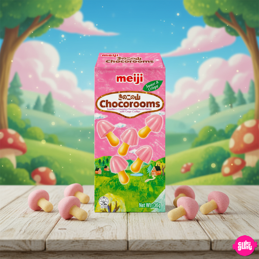 Meiji Chocorooms Strawberry – Epres csokigomba keksz 36g