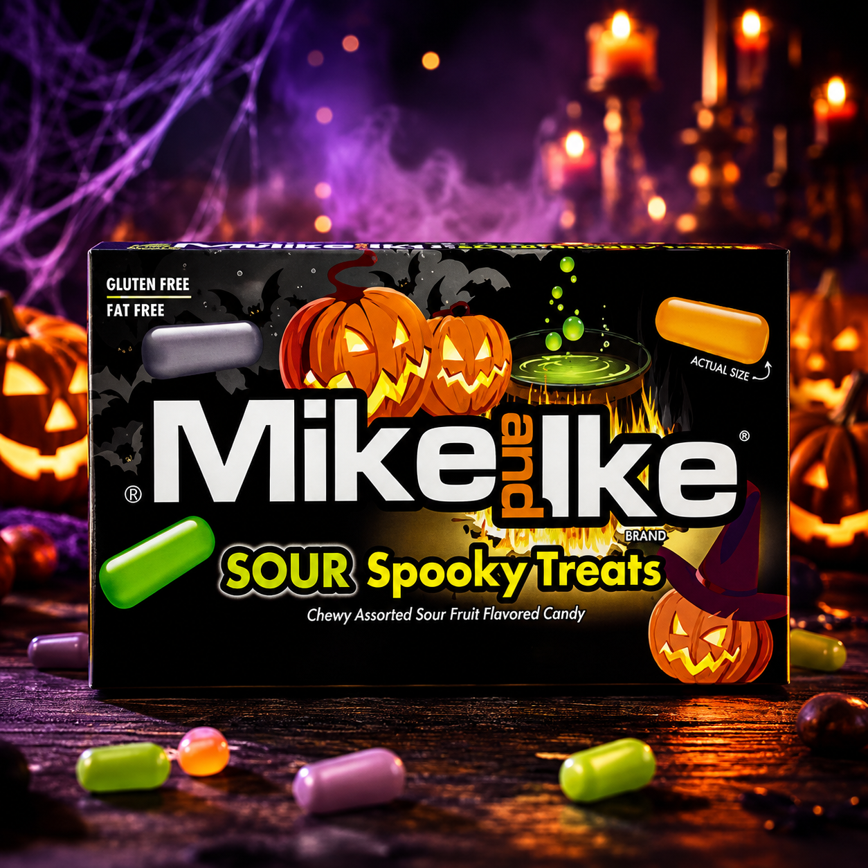 Mike and Ike Sour Spooky Treats savanyú vegyes gyümölcsízű rágós cukorka 120 g