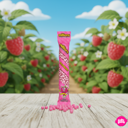 Millions Raspberry Tube – Málnás rágócukorka 55g