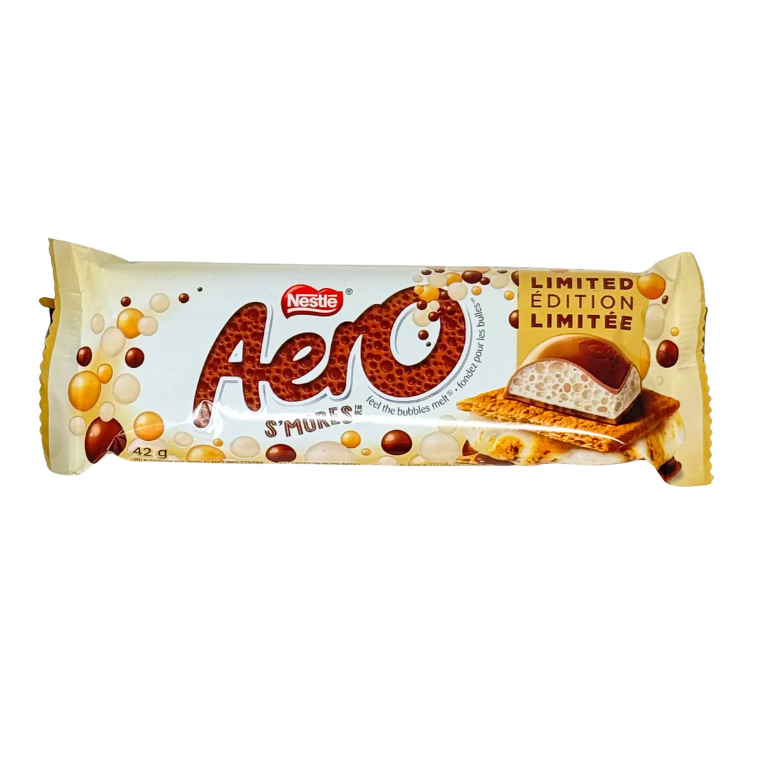 Nestlé Aero S’mores – Buborékos tejcsokoládés szelet graham kekszes és pillecukor‑ízvilággal (42 g)