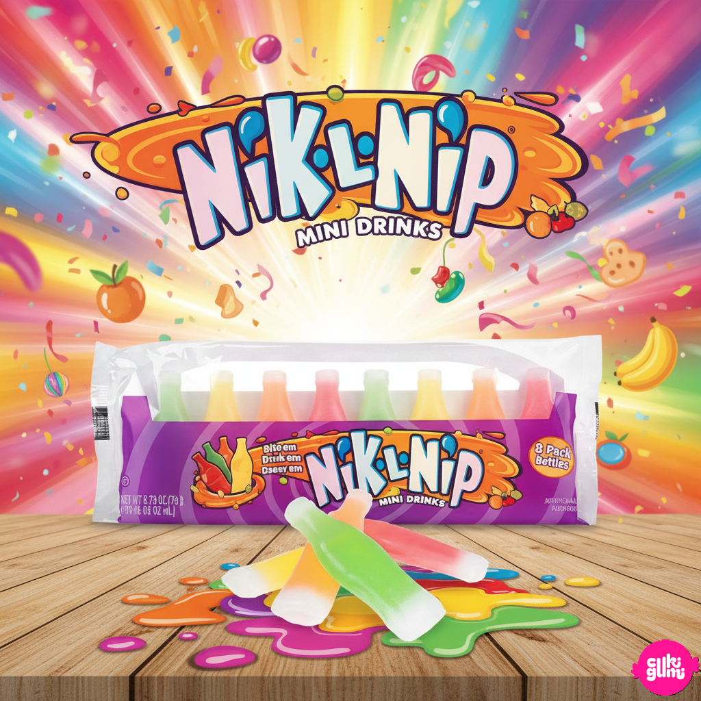 Nik-L-Nip Wax Candy Original – Gyümölcsízű viaszflakonos cukorka (8 darabos) 79g