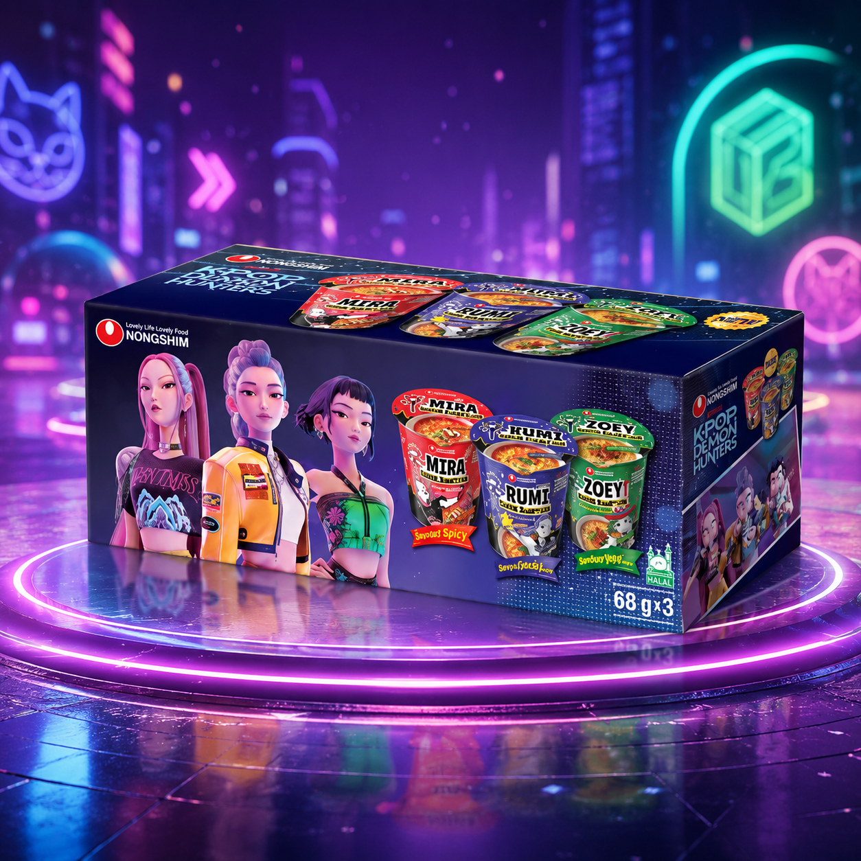 Nongshim K-Pop Demon Hunters Limitált Instant Tésztaleves Válogatás 204 g – 3 × 68 g