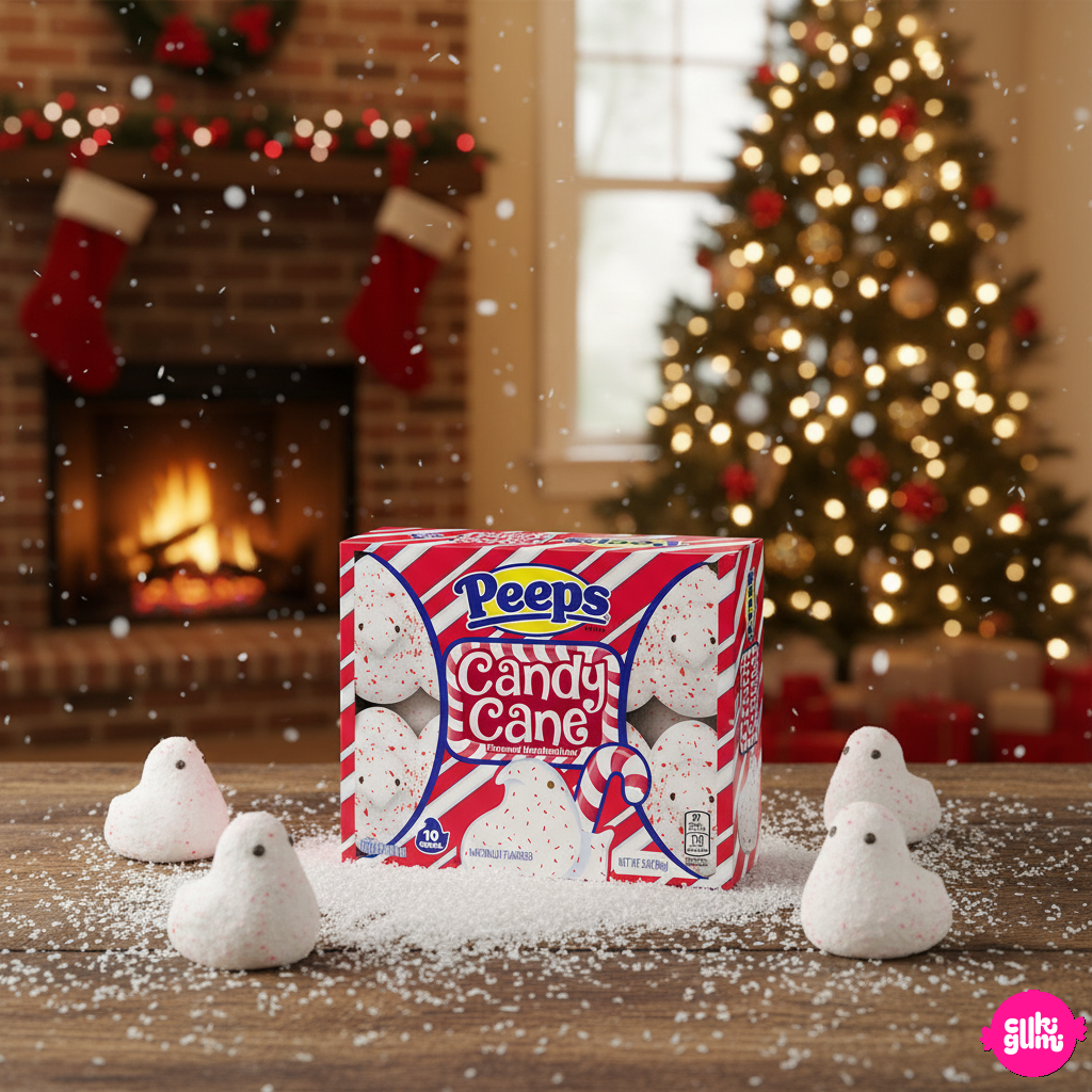 Peeps Candy Cane Chicks – Cukorpálcás karácsonyi pillecukorcsibék 10 darabos csomag 85g