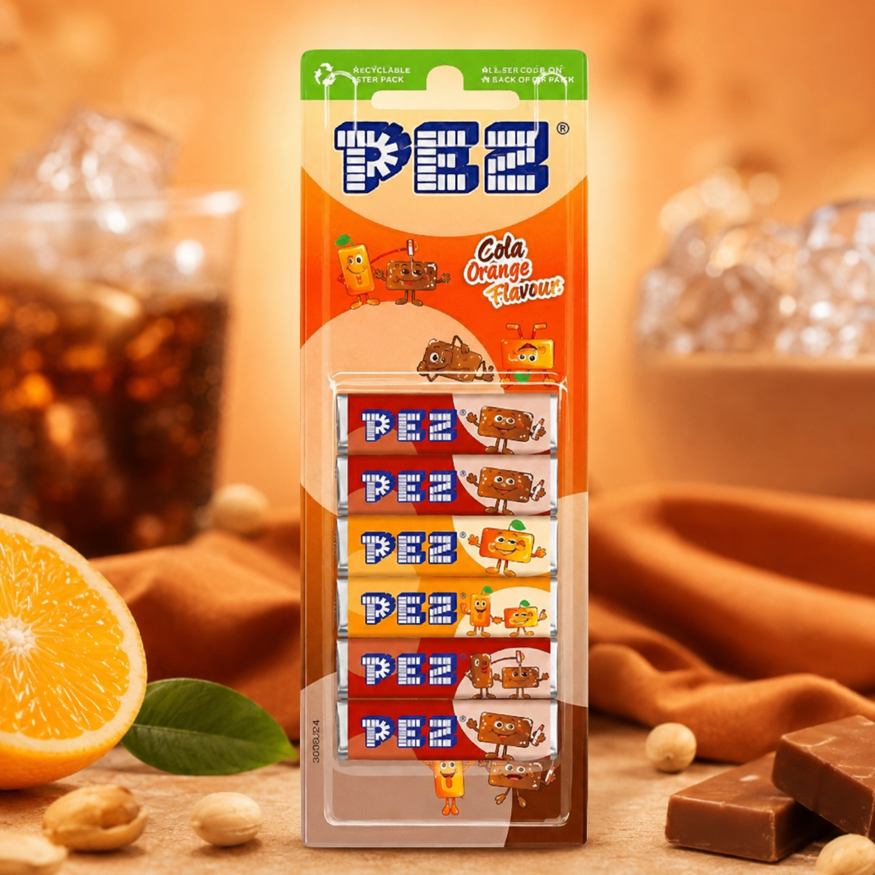 PEZ kóla- és narancsízű préselt cukorka utántöltő, 6 darabos – Pez Refills Cola Orange 6 Pack 51 g