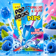 Pop Rocks Dips Blue Raspberry – Kék málna ízű nyalóka pattogó cukorkával 18 g