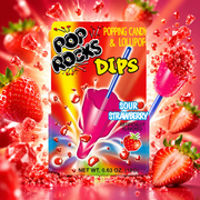 Pop Rocks Dips Sour Strawberry – Savanyú eperízű nyalóka pattogó cukorka val 18 g